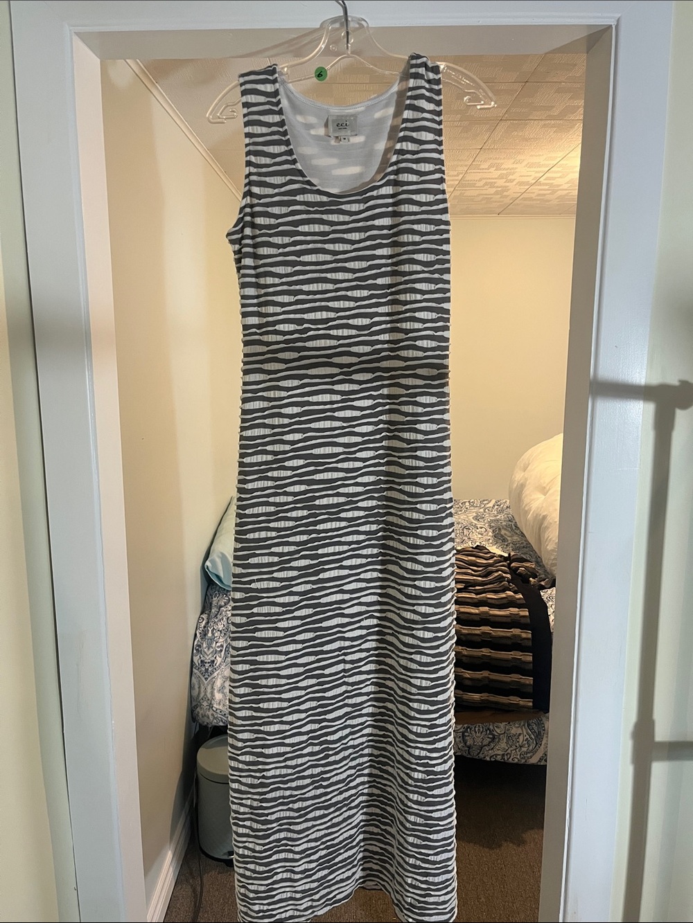 ECI Sleeveless Striped Maxi Dress - Gray & White